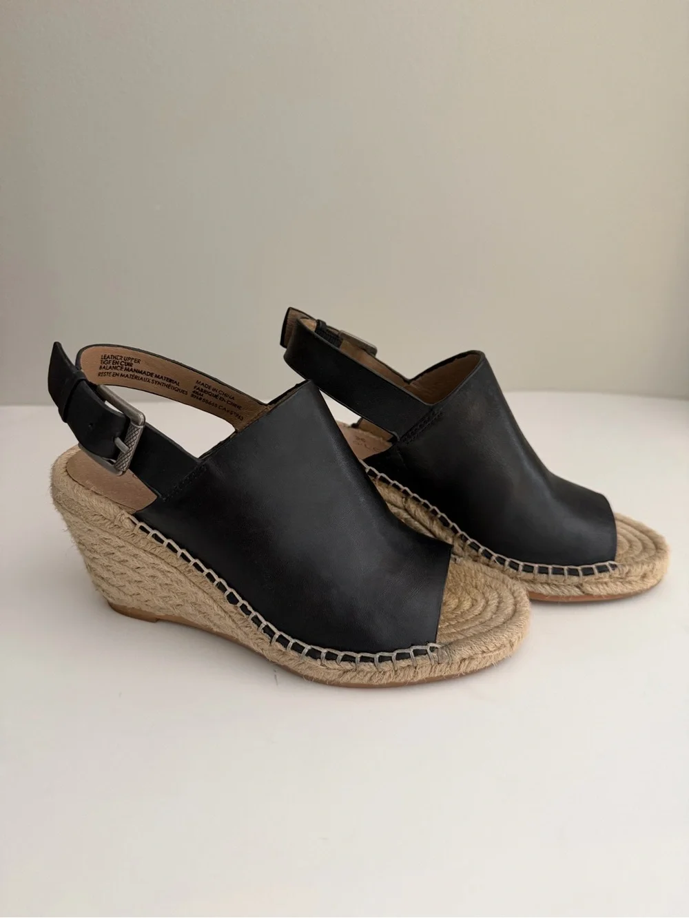 Caslon Black Leather Espadrille Wedge Slingback